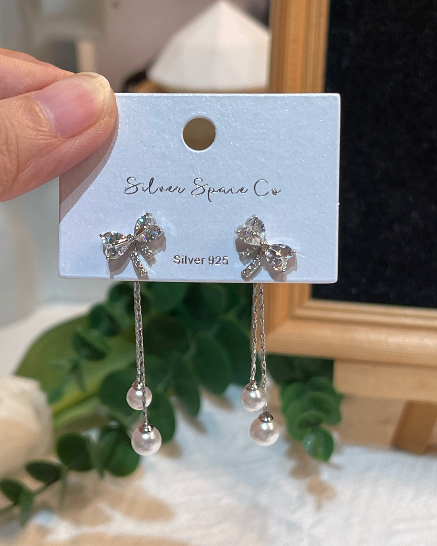 Ribbon studs two way with pearl dangle #02806