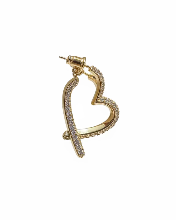 Gold diamante two way heart hoop #02713