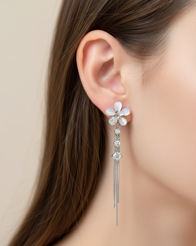Cateye flower diamond dangle #02719 #02720