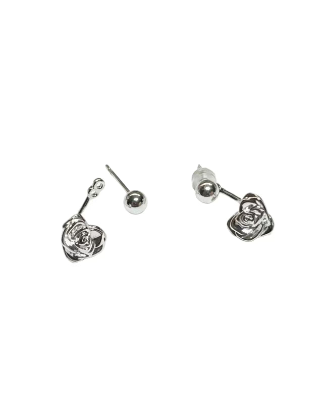Two way stud with heart rose in Silver #04974