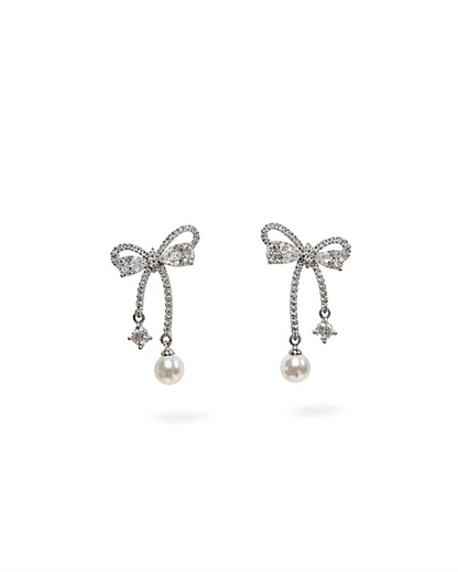 Bow-shaped dangle earrings #02656