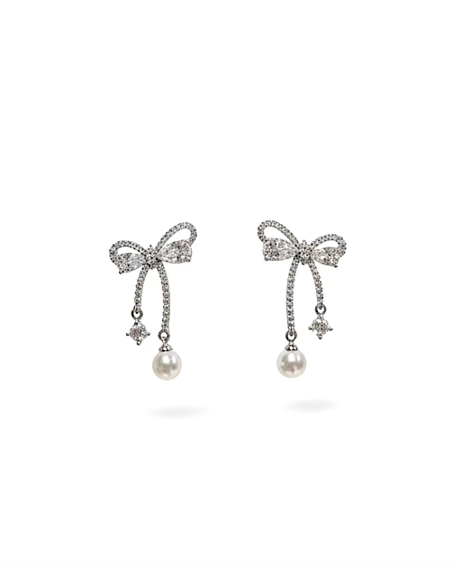 Bow-shaped dangle earrings #02656