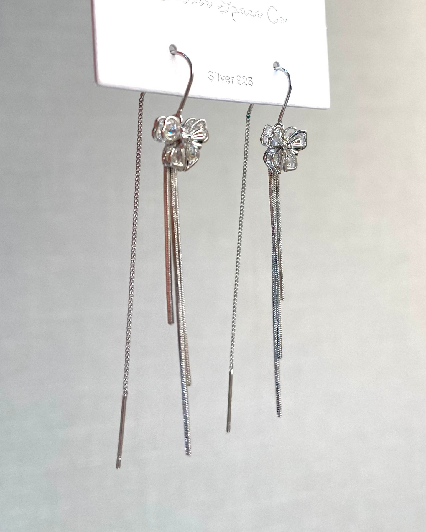 Ribbon long hook dangle earrings #02591