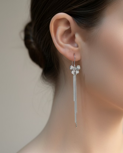 Ribbon long hook dangle earrings #02591
