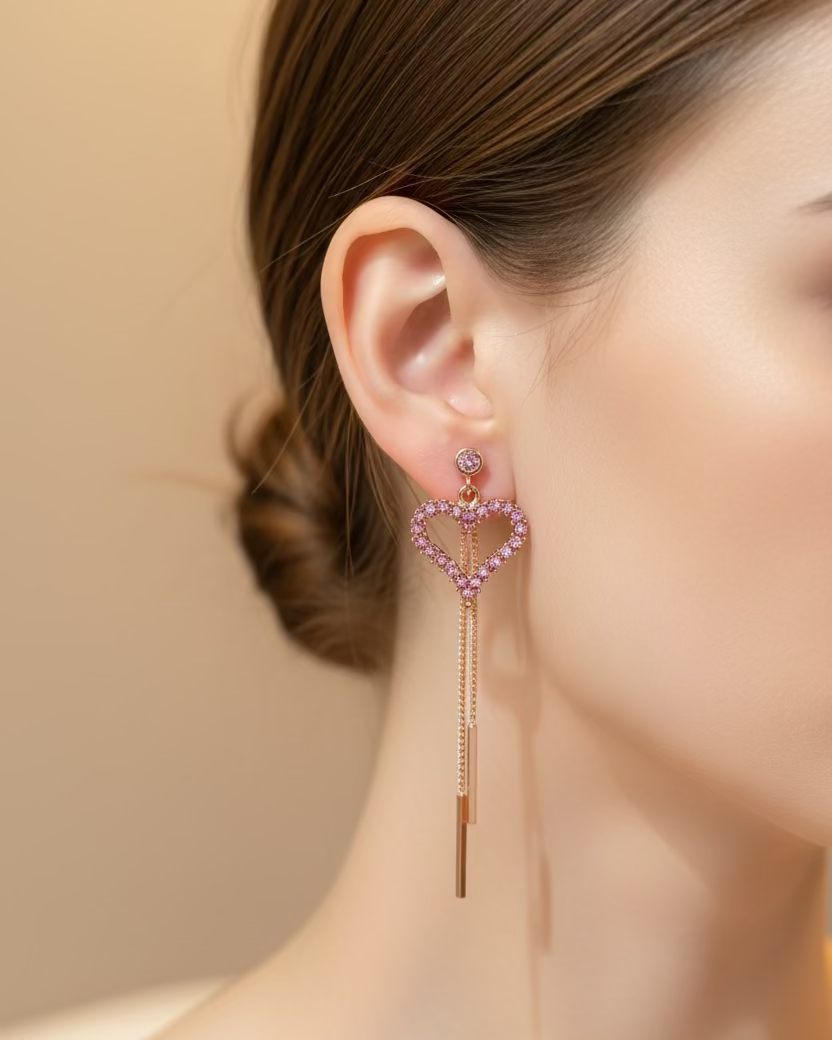 Pink diamante heart two way dangle #02397