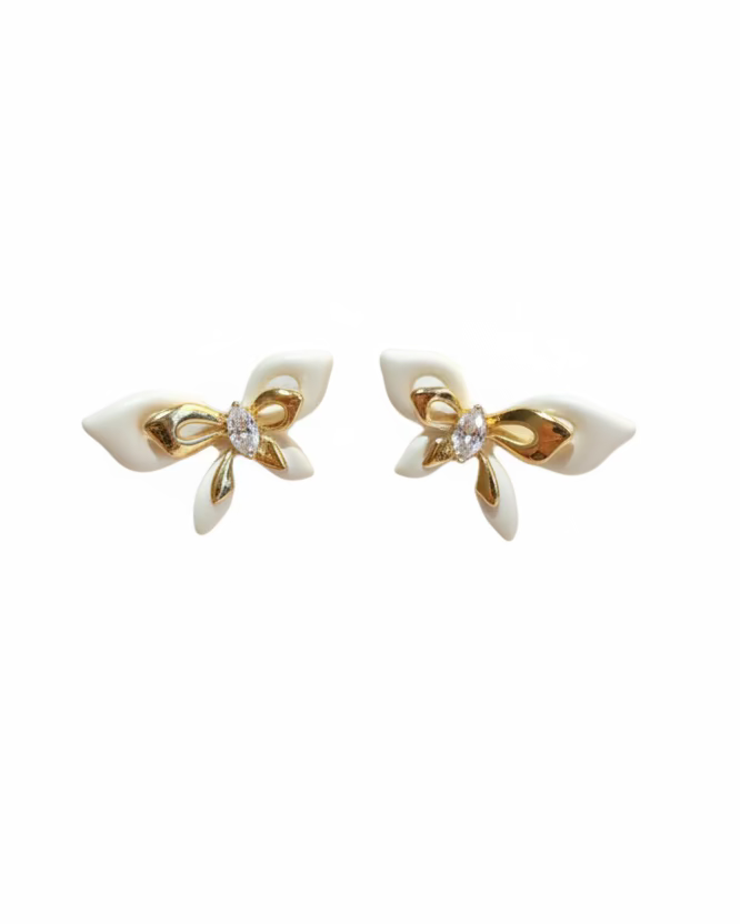 Ivory bow studs with gold accents #02353