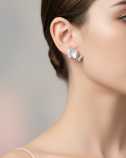 Austrian rainbow crystal duo butterfly studs #02474