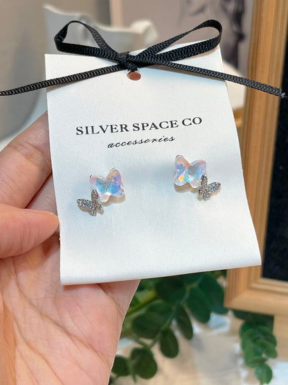 Austrian rainbow crystal duo butterfly studs #02474