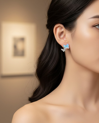 Austrian blue crystal duo butterfly studs #02475