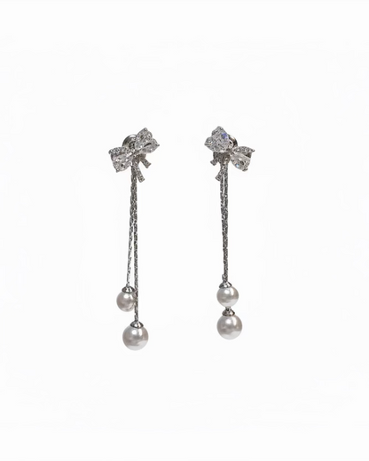 Ribbon studs two way with pearl dangle #02806
