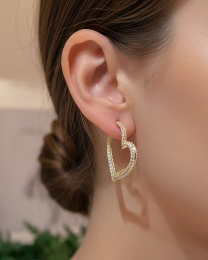 Gold diamante two way heart hoop #02713