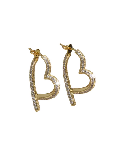 Gold diamante two way heart hoop #02713