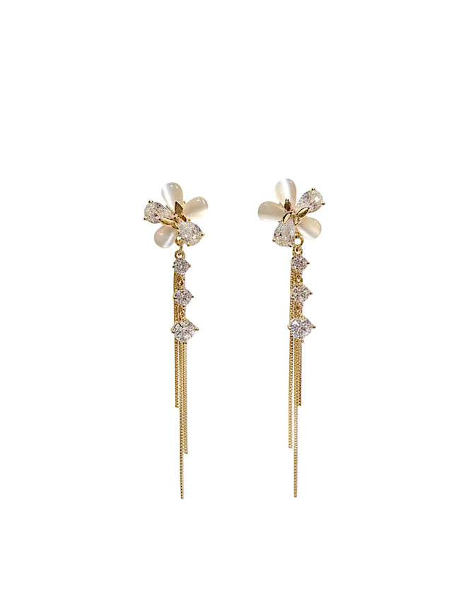 Cateye flower diamond dangle #02719 #02720