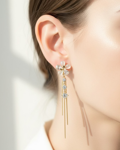 Cateye flower diamond dangle #02719 #02720