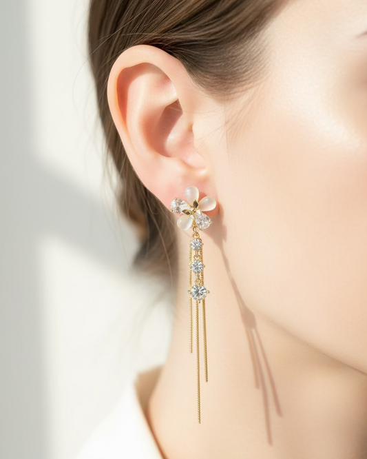 Cateye flower diamond dangle #02719 #02720