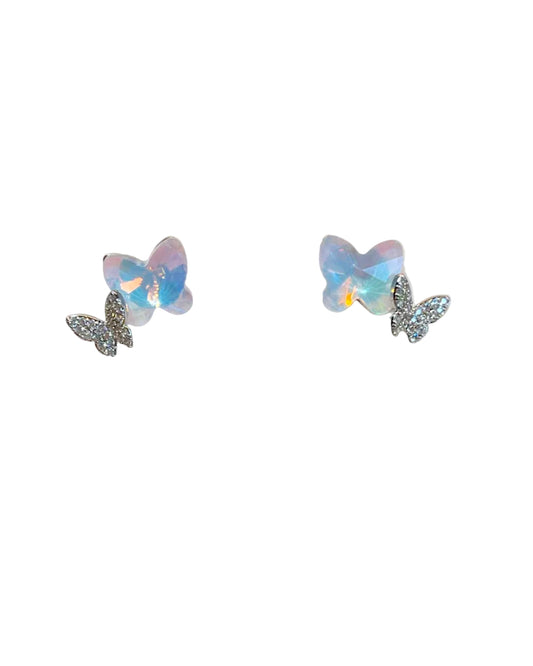 Austrian rainbow crystal duo butterfly studs #02474