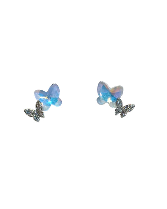 Austrian blue crystal duo butterfly studs #02475