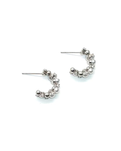Classic diamante pearl C hoop in Silver #02001