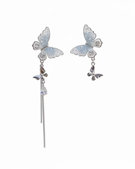 Blue crystal mismatch butterfly dangle #02801
