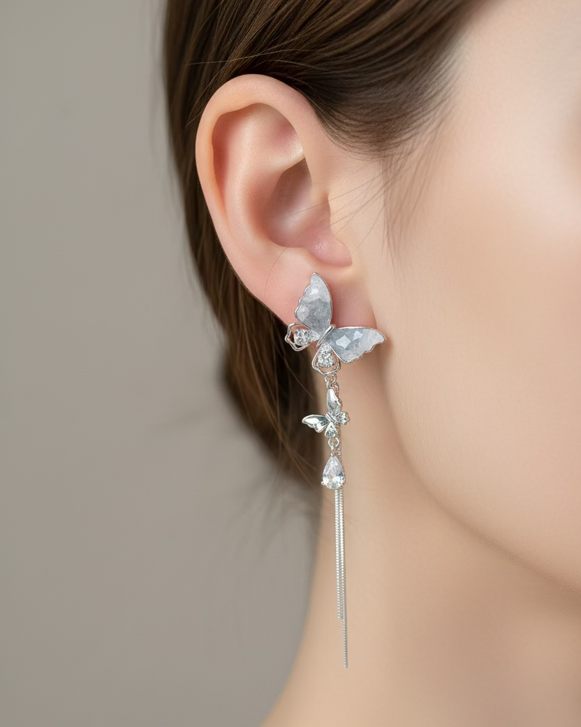 Blue crystal mismatch butterfly dangle #02801