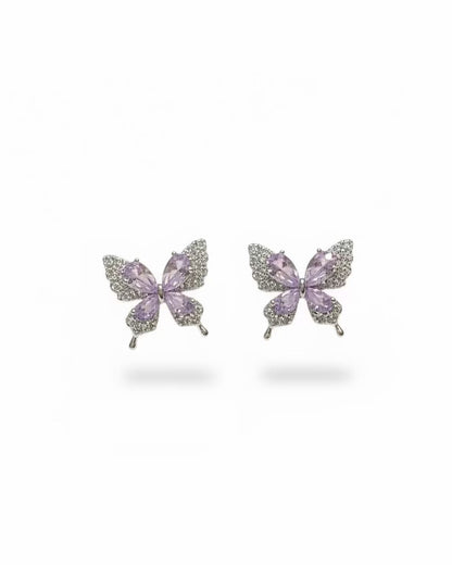 Purple crystal diamante butterfly studs #02802