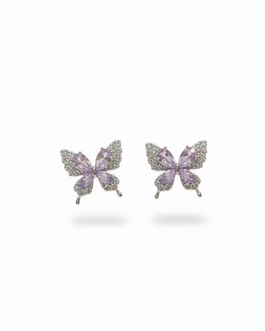 Purple crystal diamante butterfly studs #02802