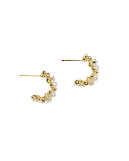 Classic diamante pearl C hoop in Gold #02002