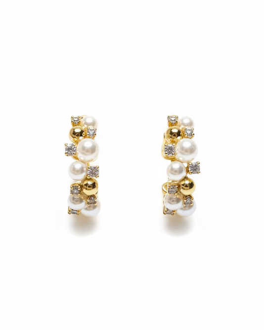 Classic diamante pearl C hoop in Gold #02002