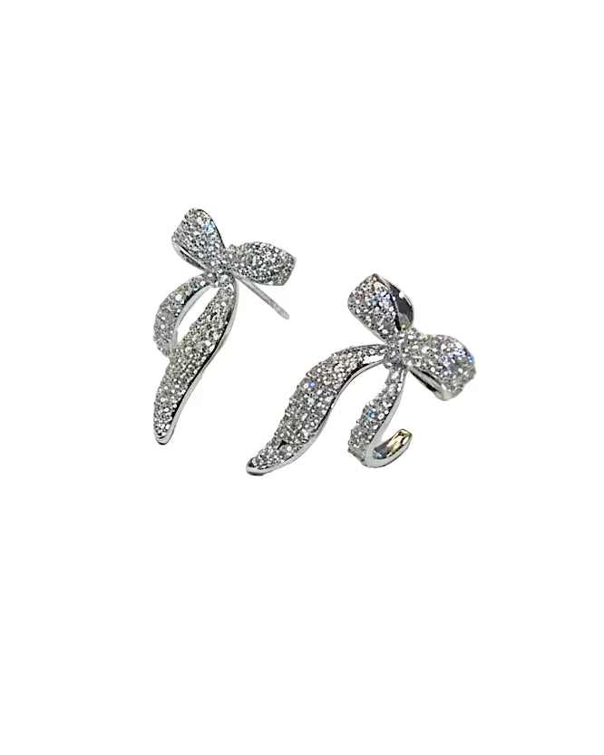 Diamante uneven ribbon studs #02004
