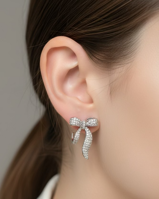 Diamante uneven ribbon studs #02004