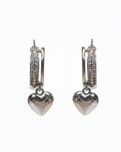 Diamante C hoop with heart in Silver #02012