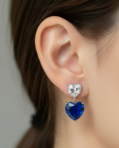Duo clear blue crystal heart earrings #02011