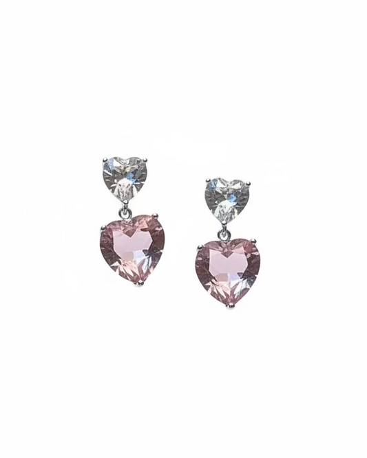 Duo clear pink crystal heart earrings #02010