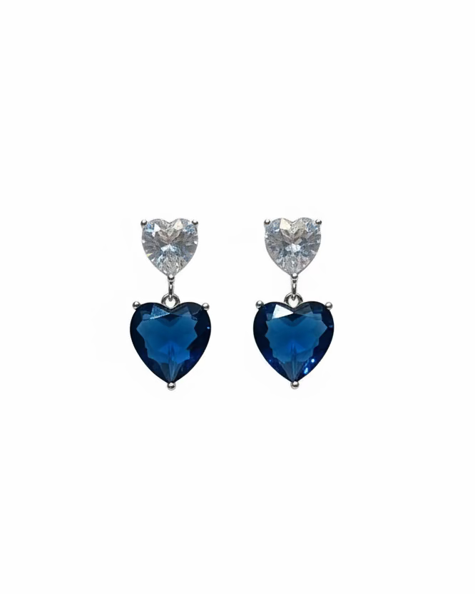 Duo clear blue crystal heart earrings #02011