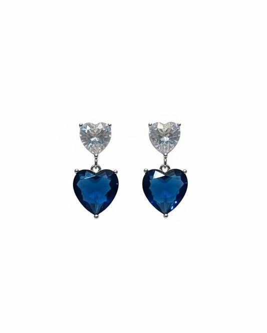 Duo clear blue crystal heart earrings #02011