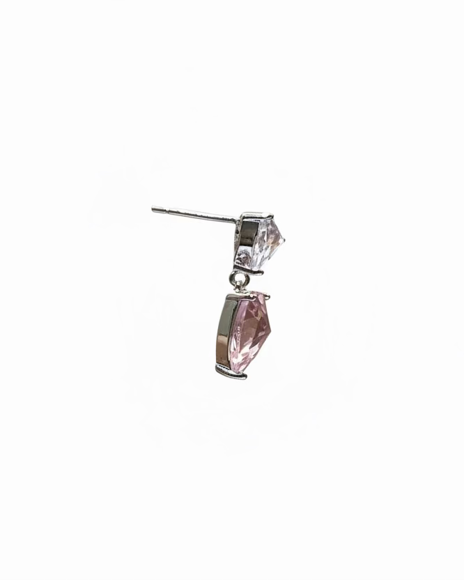 Duo clear pink crystal heart earrings #02010