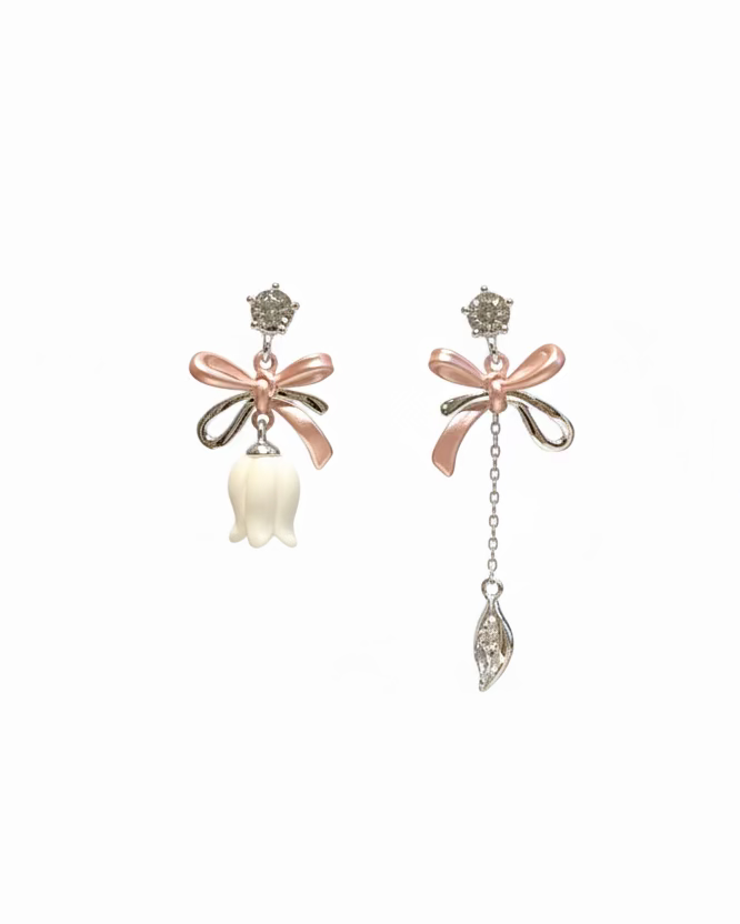 Mismatch pink bow with tulip dangle #03276