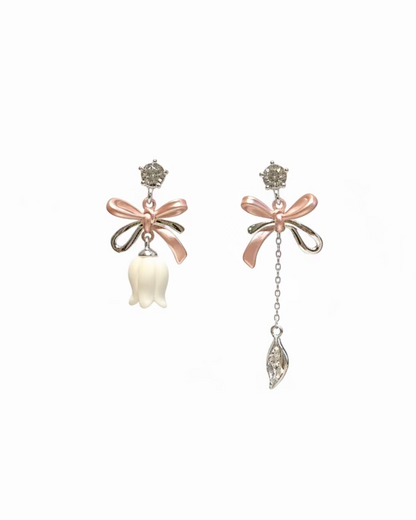 Mismatch pink bow with tulip dangle #03276