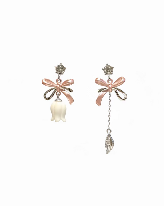 Mismatch pink bow with tulip dangle #03276