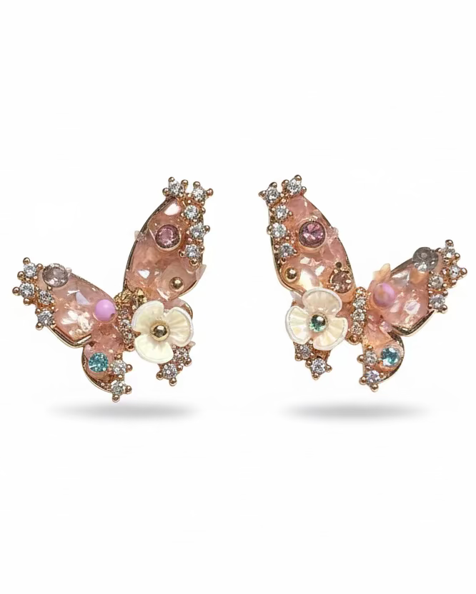 Pink crystal butterfly w korean flower #03365