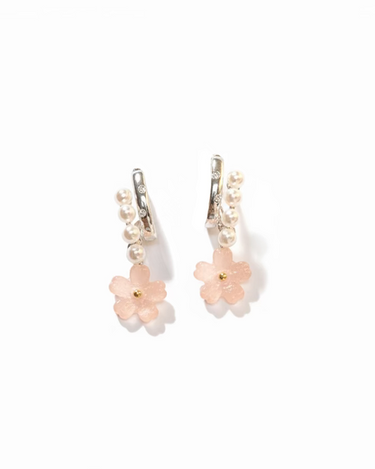 Shimmery pink sakura flower with pearl dangle #04119
