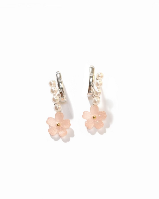 Shimmery pink sakura flower with pearl dangle #04119