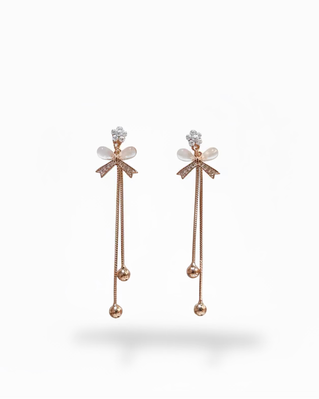Rosegold pearl flower with cateye bow dangle #04964