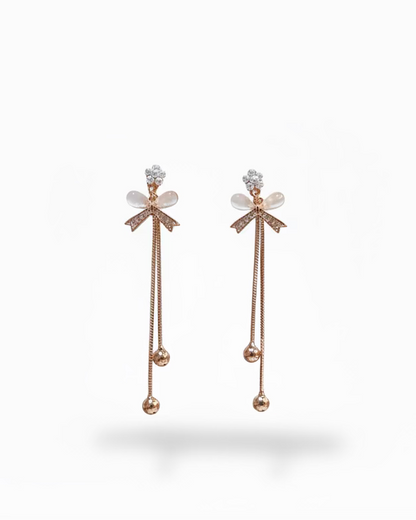 Rosegold pearl flower with cateye bow dangle #04964