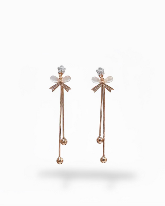 Rosegold pearl flower with cateye bow dangle #04964