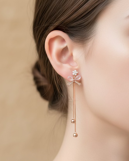 Rosegold pearl flower with cateye bow dangle #04964