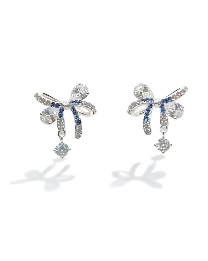 Blue crystal diamante ribbon drop diamond #04100