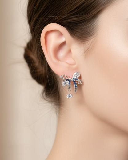 Blue crystal diamante ribbon drop diamond #04100
