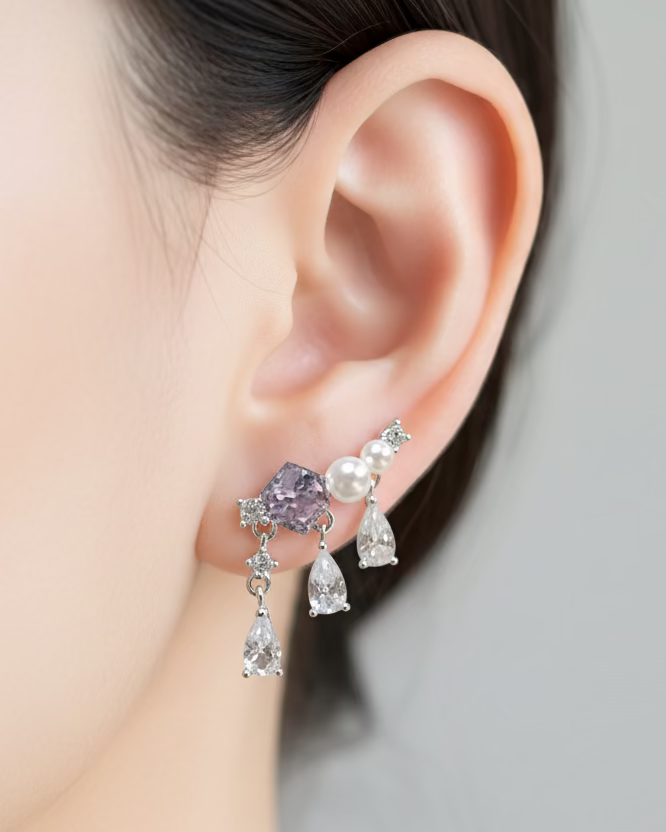 Cubic austrian crystal ear climber in purple #04877