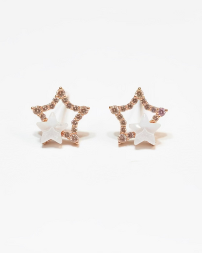 Rosegold shimmery duo star studs #04114